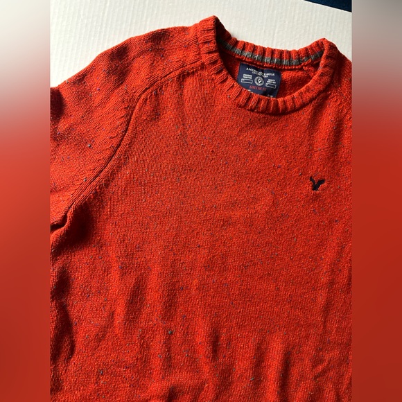 American Eagle Men’s M Outfitters Pullover Sweater Orange Fleck Elbow Patches - Picture 7 of 10